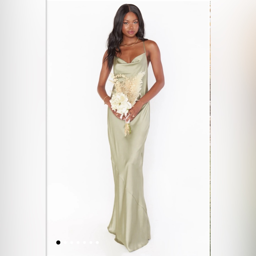 Show Me Your Mumu Tuscany Maxi Slip Dress ~ Moss Green Luxe Satin